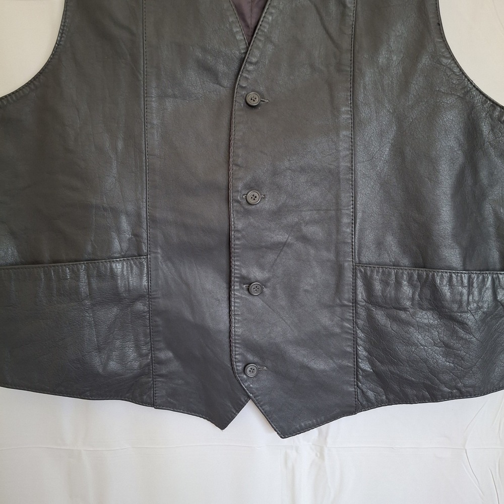 Austin Black Leather Vest Men's Size 46‎ Pockets * Flaws - Picture 5 of 13